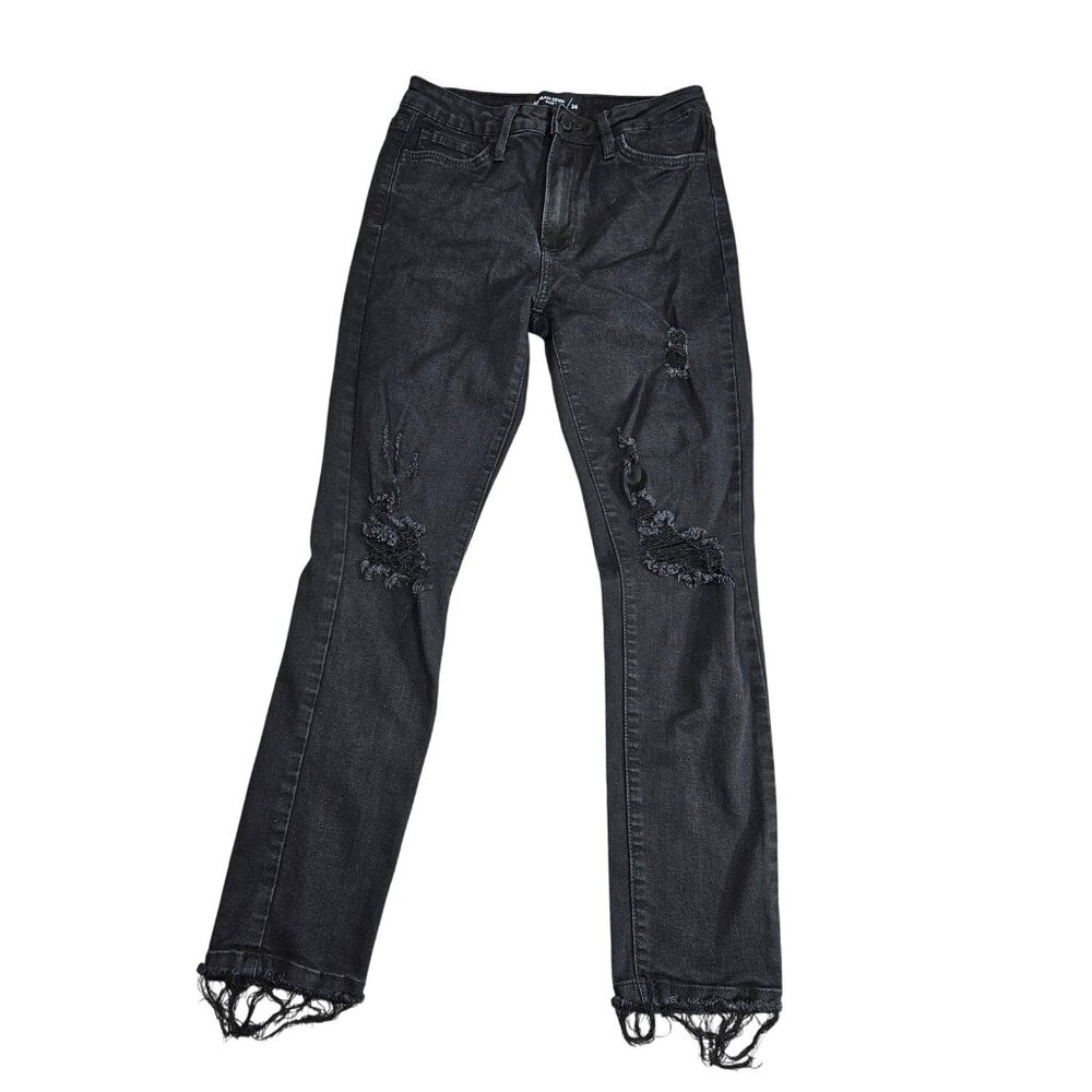 Just Black‎ Denim Skinny Jeans Womens 26 Black Dark Wash Distressed Fringe Hem